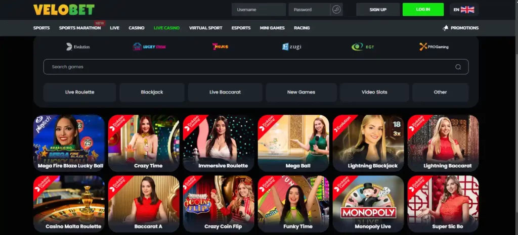 Velobet live casino